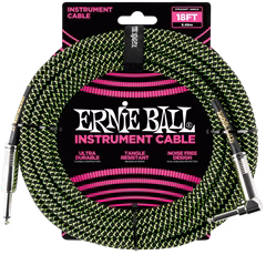 Ernie Ball 18' Braided Cable Black/Green - Instrumentenkabel
