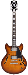D'Angelico Premier Mini DC Double Cutaway Stop-Bar Tailpie CE Dark ICEd Tea Burst - Semiakustische Gitarre