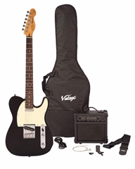 Vintage V20 Coaster Pack Black - E-Gitarre set