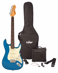 Vintage V60 Coaster Pack Candy Apple Blue - E-Gitarre set