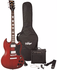 Vintage V69 Coaster Pack Cherry - E-Gitarre set