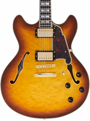 D'Angelico Excel DC XT Iced Tea Burst Quilt - Semiakustická kytara