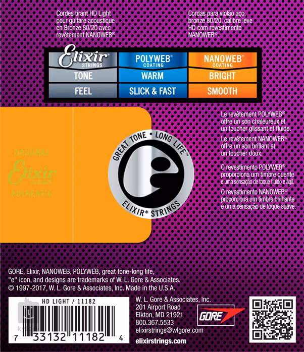 Elixir Nanoweb 80/20 Bronze HD Light - Kovové struny pro akustickou kytaru