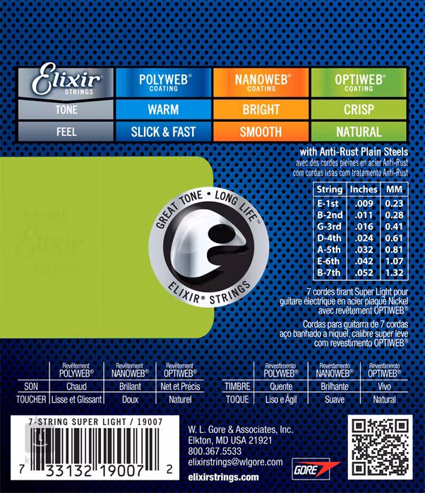 Elixir Optiweb 7-String Super Light - Struny pro sedmistrunnou elektrickou kytaru