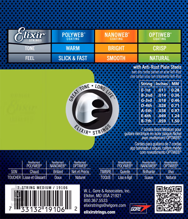 Elixir Optiweb 7-String Medium - Struny pro sedmistrunnou elektrickou kytaru