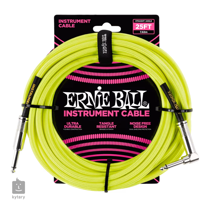 Ernie Ball 25' Braided Cable Neon Yellow - Nástrojový kabel