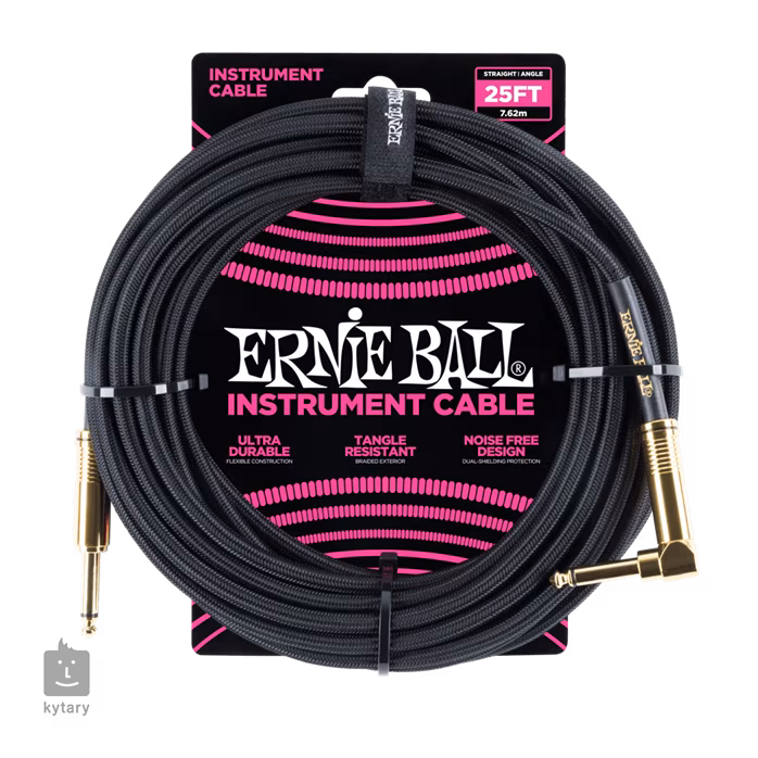 Ernie Ball 25' Braided Cable Black - Nástrojový kabel