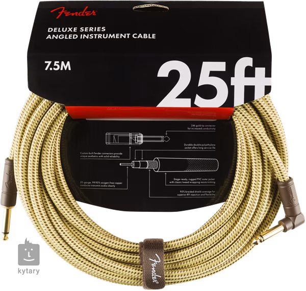 Fender Deluxe Series 25' Instrument Cable Tweed Angled - Nástrojový kabel