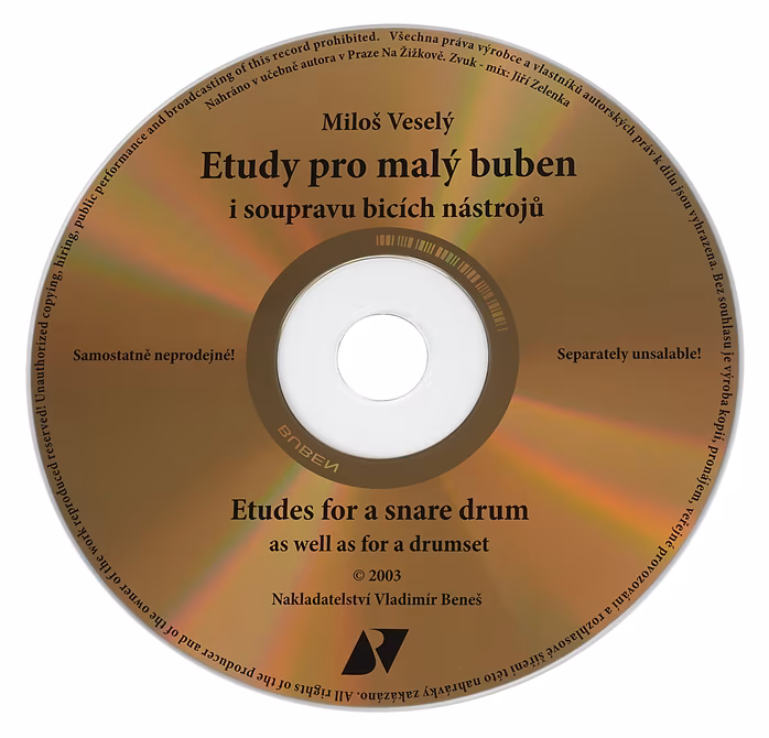 KN Etudy pro malý buben i soupravu bicích nástrojů - kniha s CD - Miloš Veselý - Škola hry na bicí