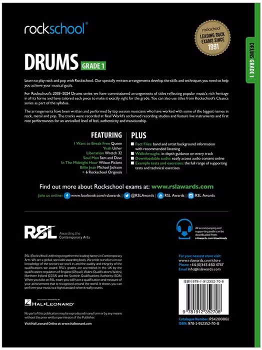 MS Rockschool Drums Grade 1 (2018) - Noty pro bicí