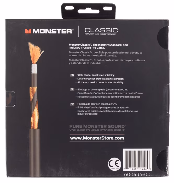 Monster Classic 12' Instrument Cable Straight - Nástrojový kabel