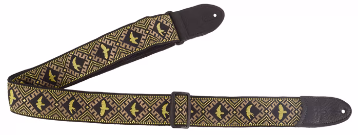 PRS Jacquard Hootenanny Guitar Strap, Yellow & Black Birds - Kytarový popruh