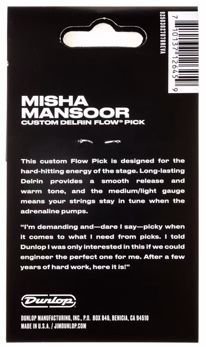 Dunlop Misha Mansoor Custom Delrin Flow Picks Live .65 mm - Signature trsátka
