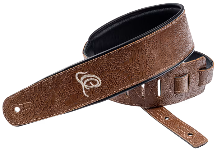 Ortega Leather Strap Natural Brown Flora - Kytarový popruh