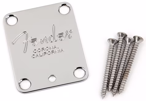 Fender 4-Bolt American Series Guitar Neck Plate with Fender Corona Stamp, Chrome - Kytarový hardware