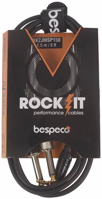 Bespeco ROCKIT Interlink Cable Jack 3,5 TRS M 90° - 2x Jack TS 1,5 m - Propojovací kabel