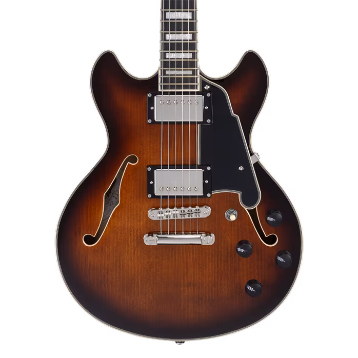 D'Angelico Premier Mini DC Double Cutaway Stop-Bar Tailpie CE Brown Burst - Semiakustická kytara