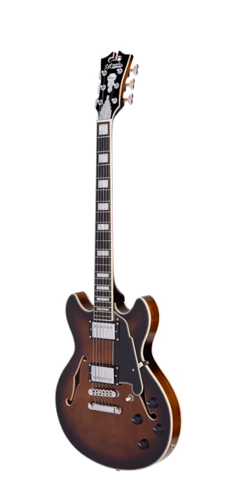 D'Angelico Premier Mini DC Double Cutaway Stop-Bar Tailpie CE Brown Burst - Semiakustická kytara