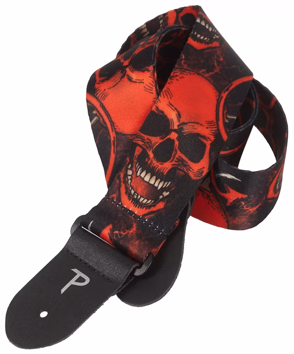 Perri's Leathers 7669 Polyester Red Skulls - Kytarový popruh