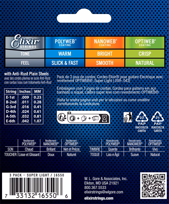 Elixir Optiweb Super Light 3-Pack - Struny pro elektrickou kytaru
