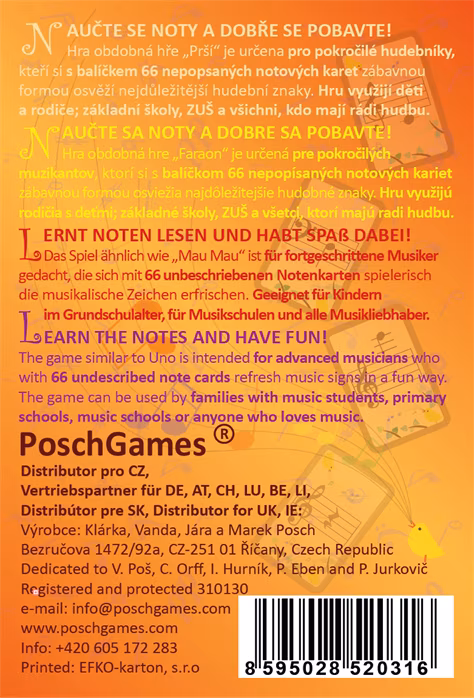 PoschGames Notové karty pro Pokročilé - Hudební nauka