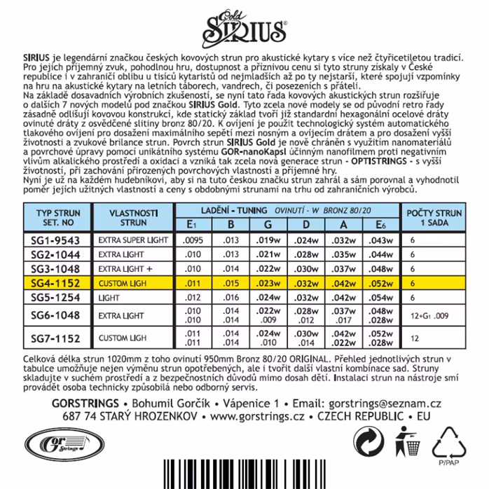 Gorstrings Sirius Gold SG4-1152 - Kovové struny pro akustickou kytaru