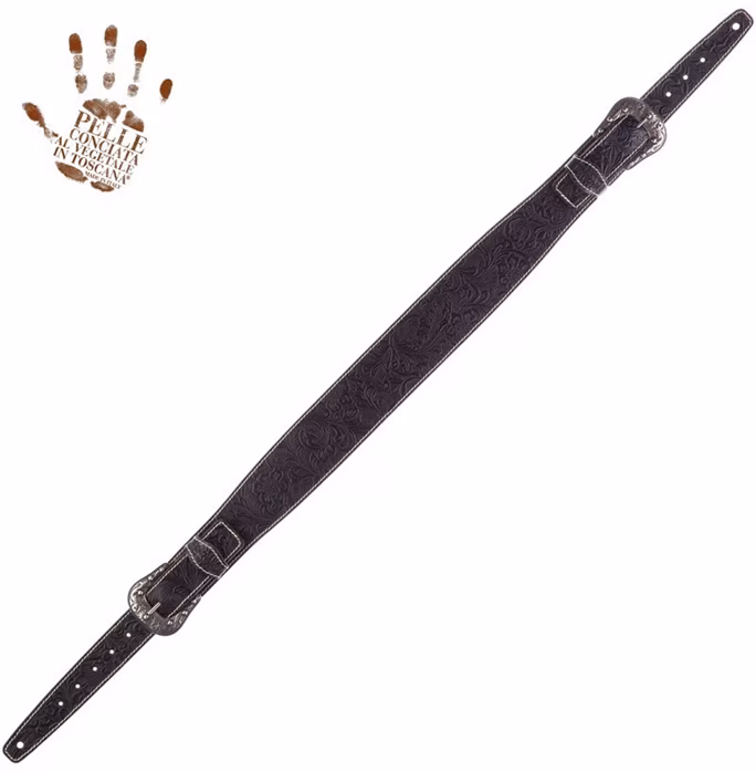 Magrabò Twin Buckle TS Embossed Flores Black 7 cm - Kytarový popruh