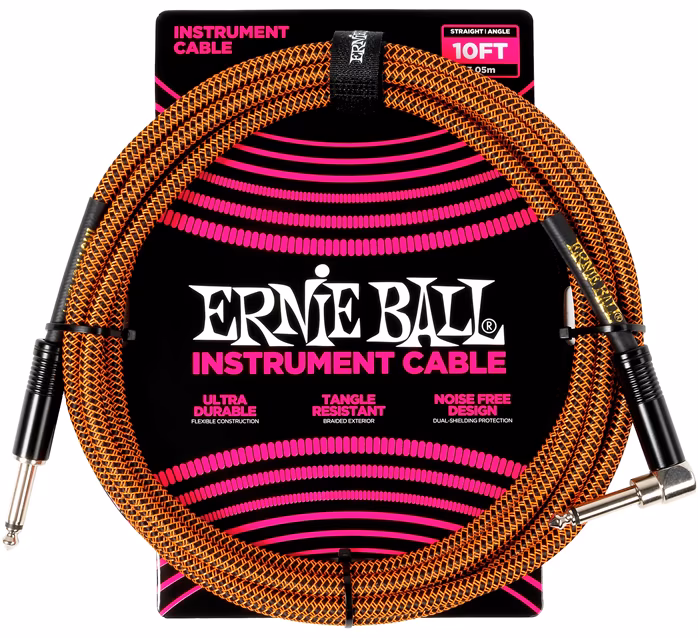 Ernie Ball Braided Instrument Cable Straight/Angle 18ft Pumpkin Pie - Nástrojový kabel