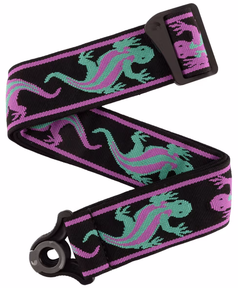 D'Addario Auto Lock Vintage Green/Violet Lizards - Kytarový popruh