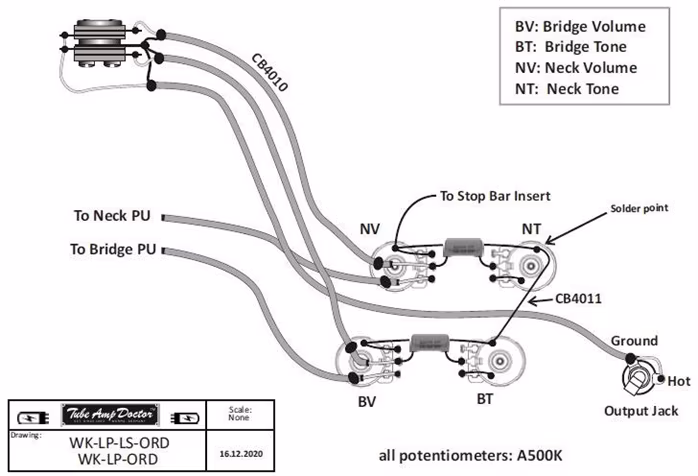 Tube Amp Doctor Wiring Kit for LP-Style Guitars, Longshaft - Potenciometry