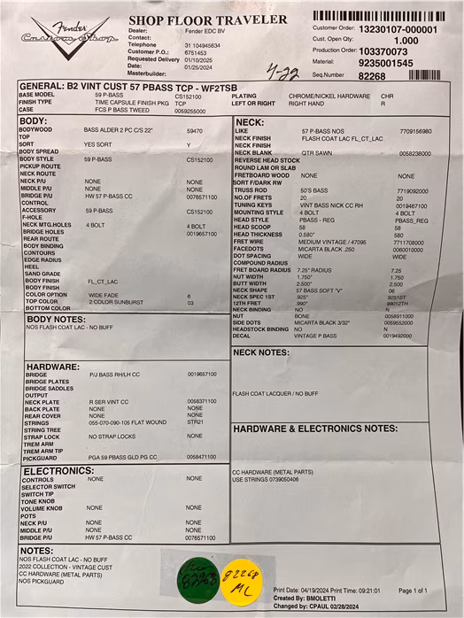Fender Custom Shop 2024 Vintage Custom 57 Precision Bass TCP - Elektrická baskytara