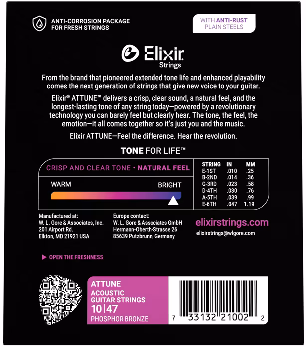 Elixir ATTUNE Phosphore Bronze Extra light - Kovové struny pro akustickou kytaru