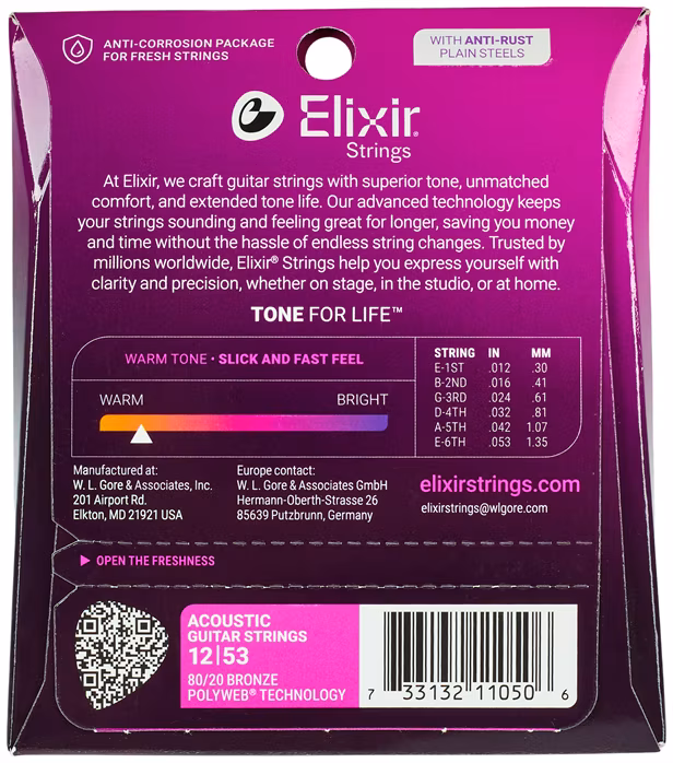 Elixir Polyweb 80/20 Bronze Light - Kovové struny pro akustickou kytaru