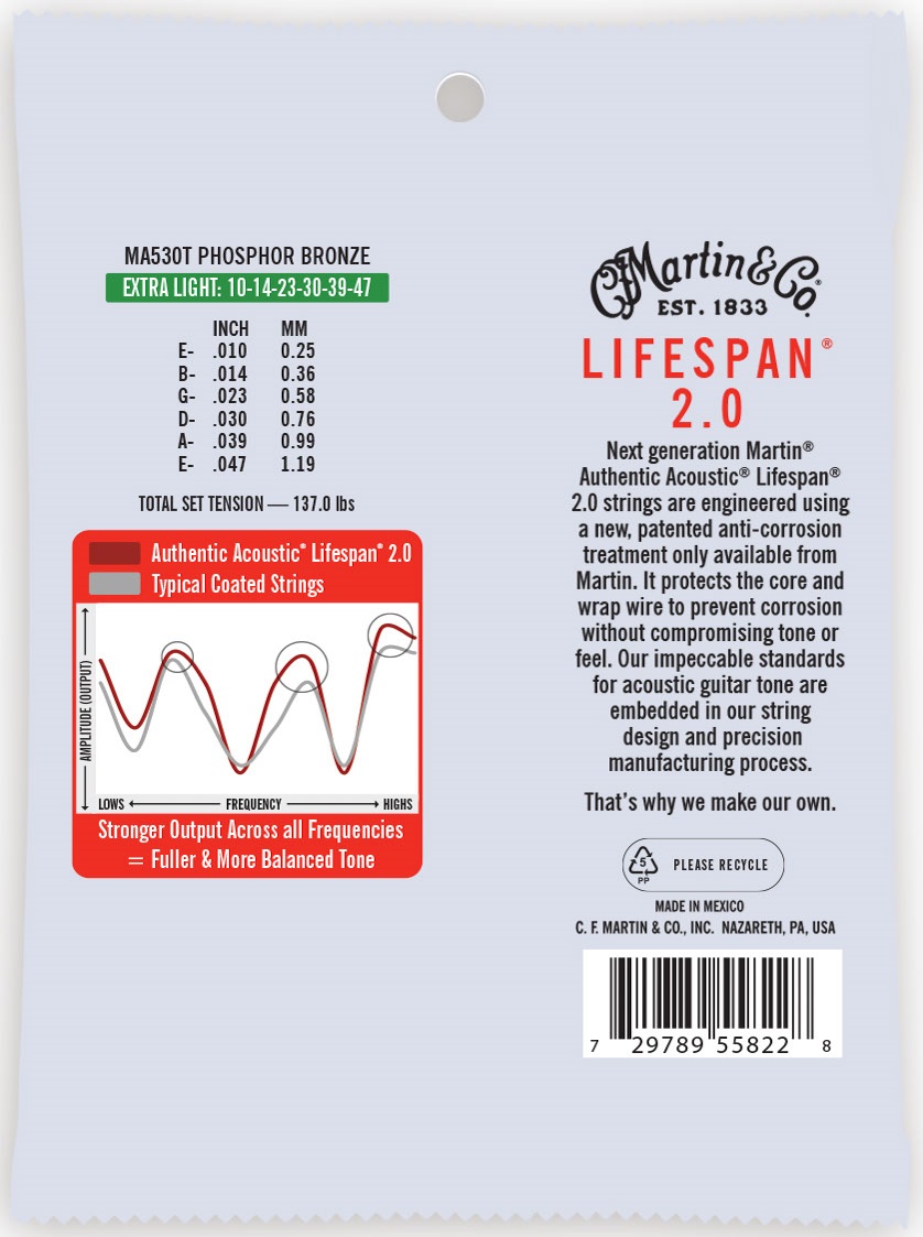 Levně Martin Authentic Lifespan 2.0 92/8 Phosphor Bronze Extra Light