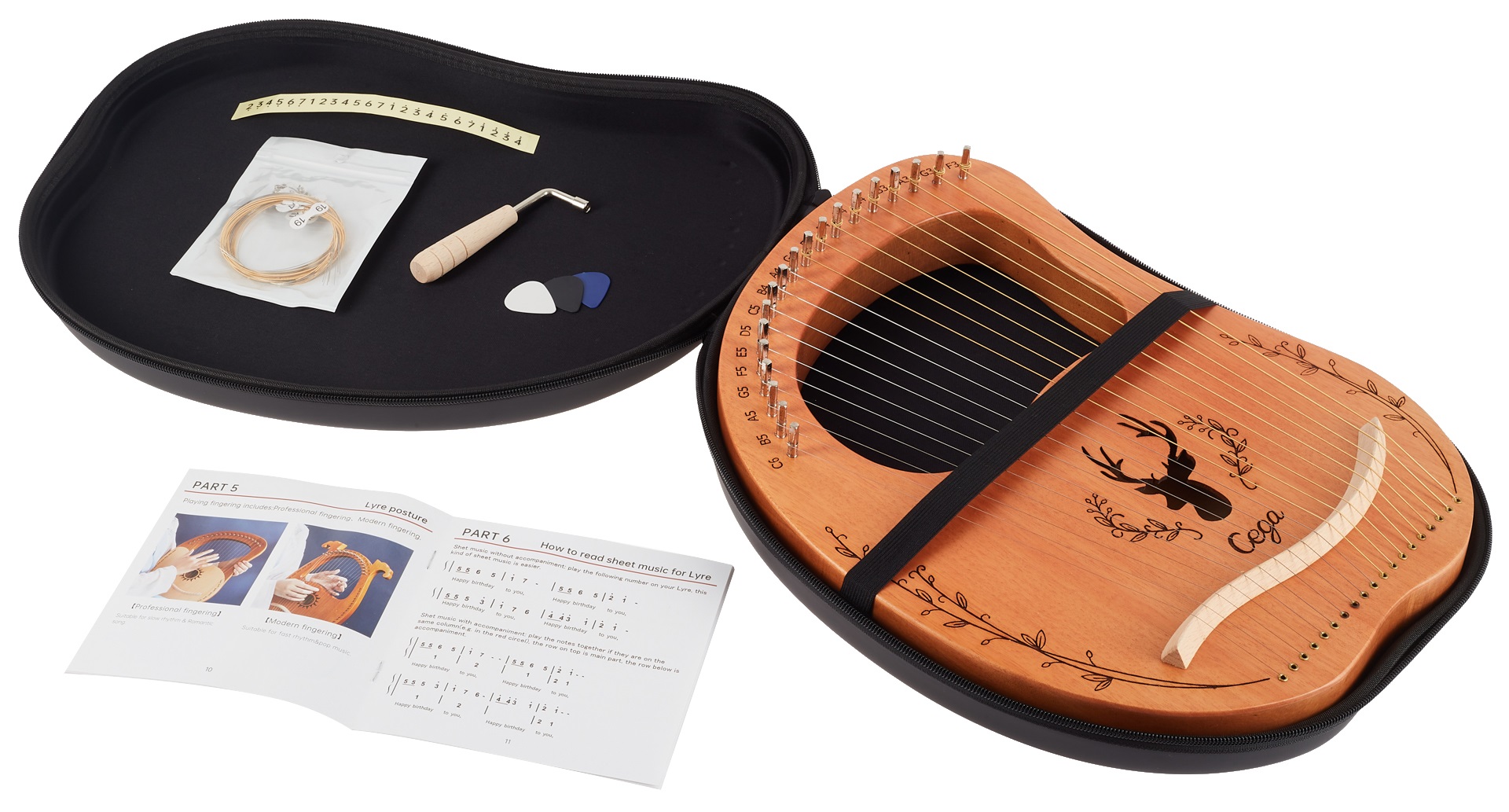 Cega Lyre Harp 19 Strings Natural (obrázek 5)