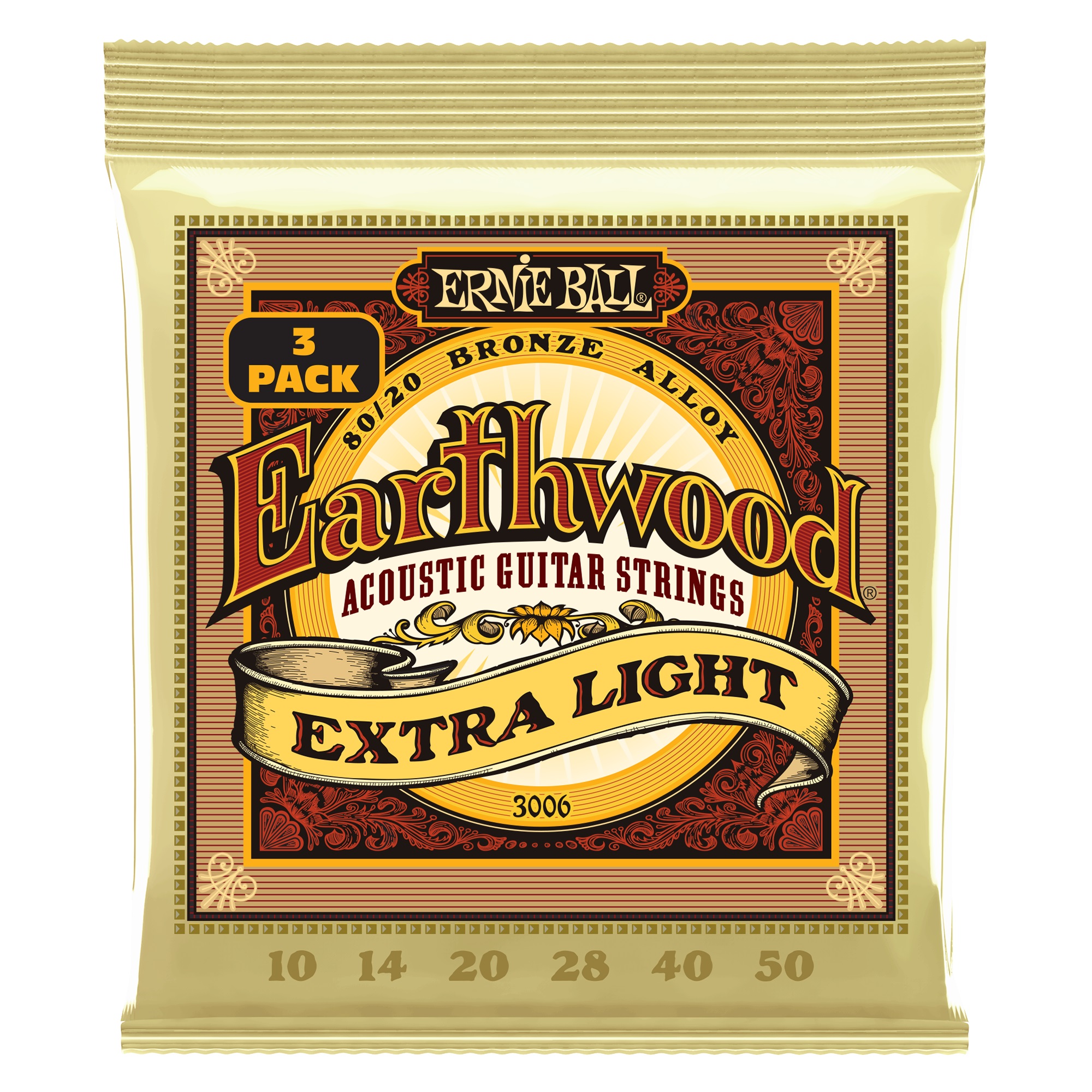 Levně Ernie Ball 3006 Earthwood Extra Light 80/20 Bronze 3-Pack