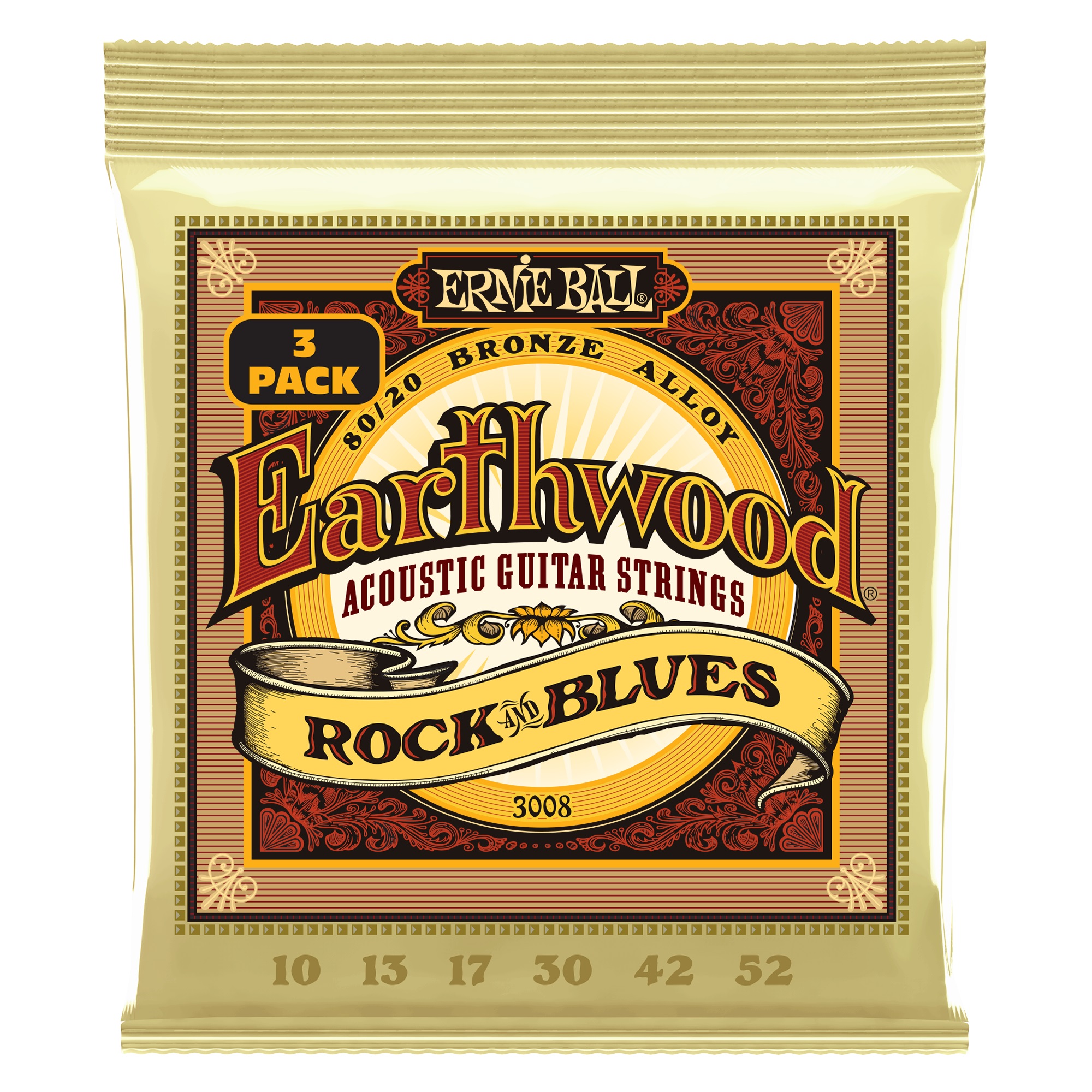 Levně Ernie Ball 3008 Earthwood Rock & Blues 80/20 Bronze 3-Pack