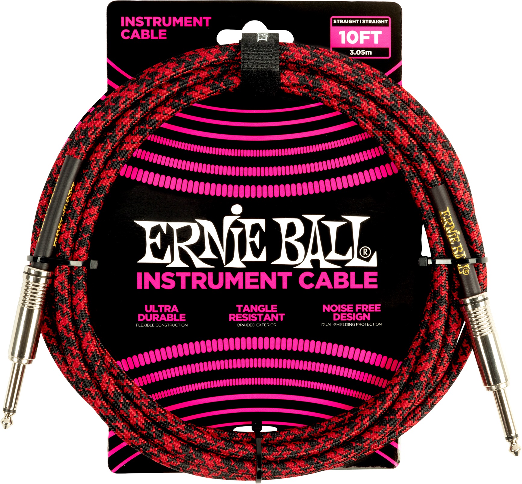 Levně Ernie Ball Braided Instrument Cable 10' Red Black