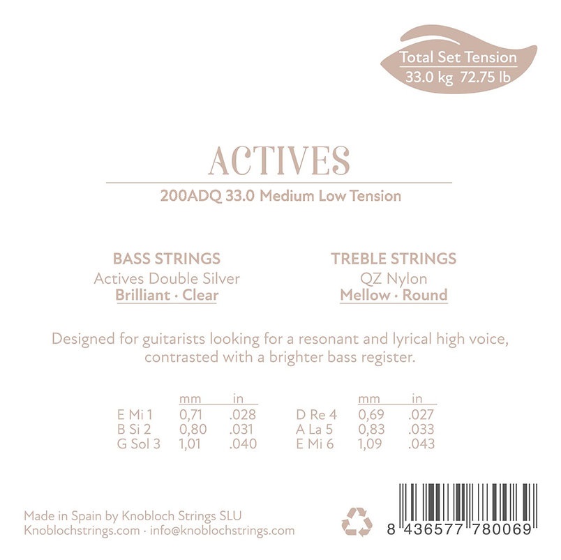 Knobloch ACTIVES Double Silver QZ Nylon Medium-Low Tension 33.0 (obrázek 3)