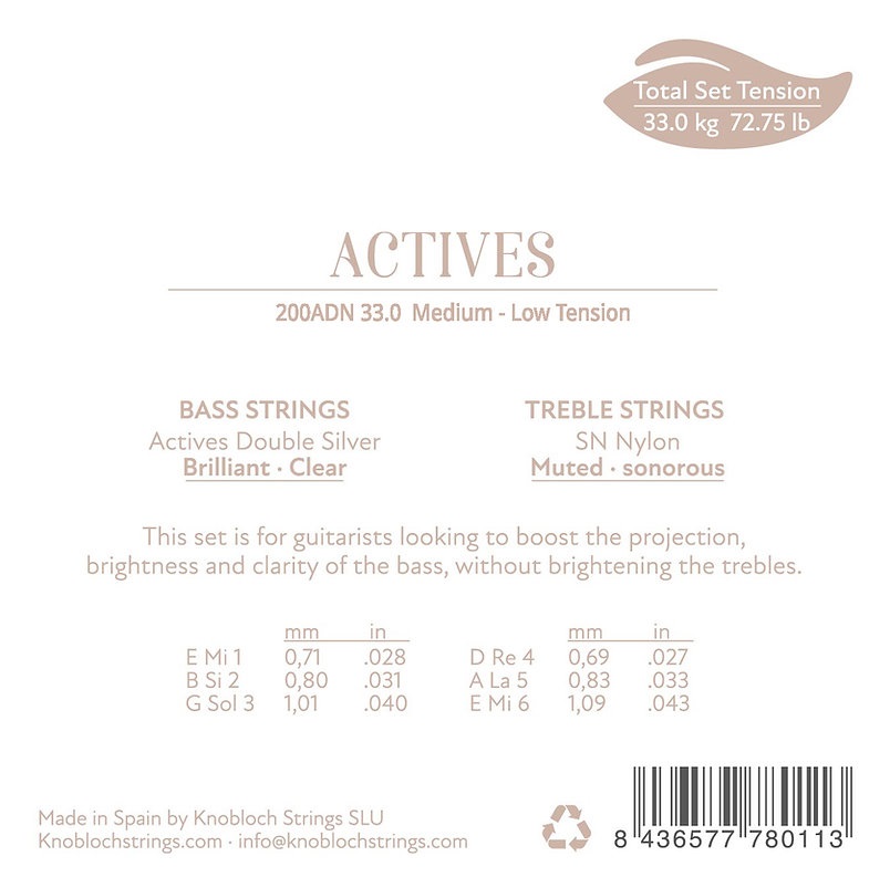 Knobloch ACTIVES Double Silver SN Nylon Low Medium-Low Tension 33.0 (obrázek 3)