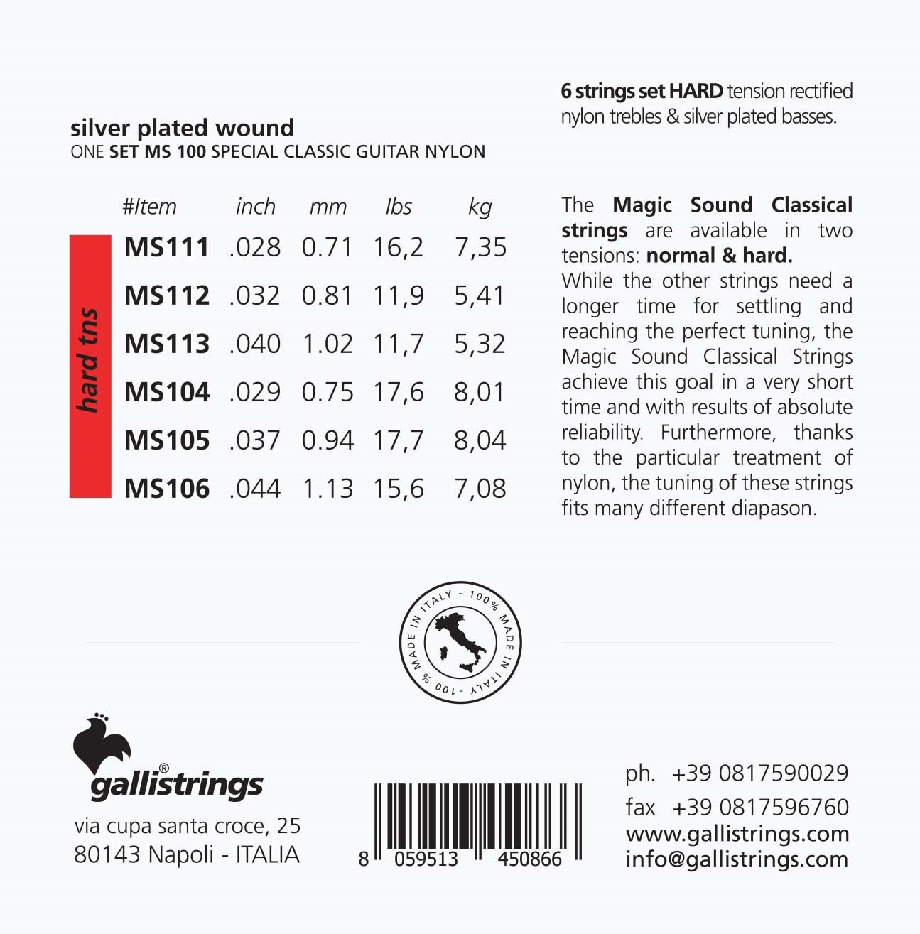 Galli MS100 Magic Sound Treble Strings Hard (obrázek 3)