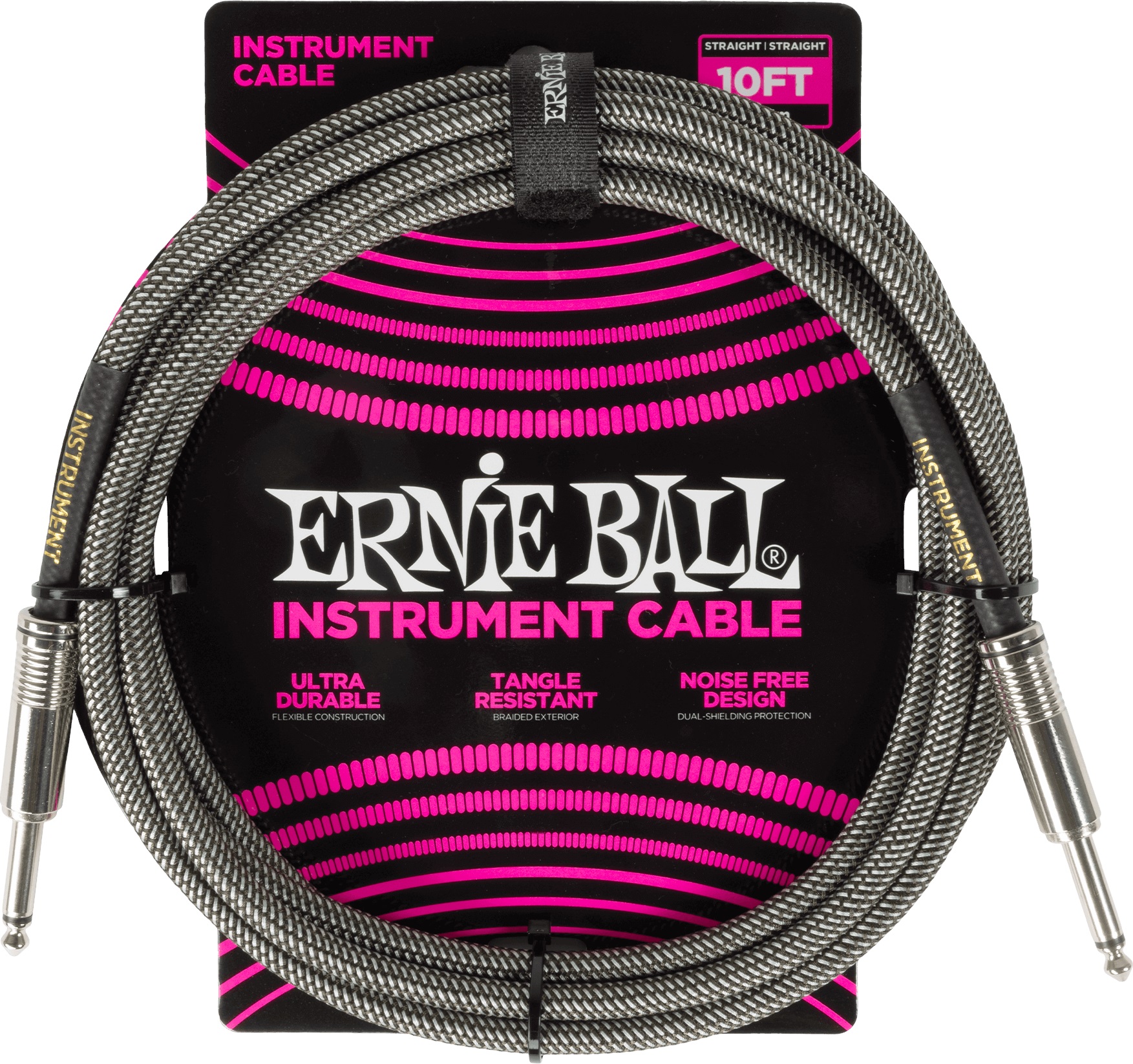 Levně Ernie Ball Braided Instrument Cable Straight/Straight 10ft - Silver Fo