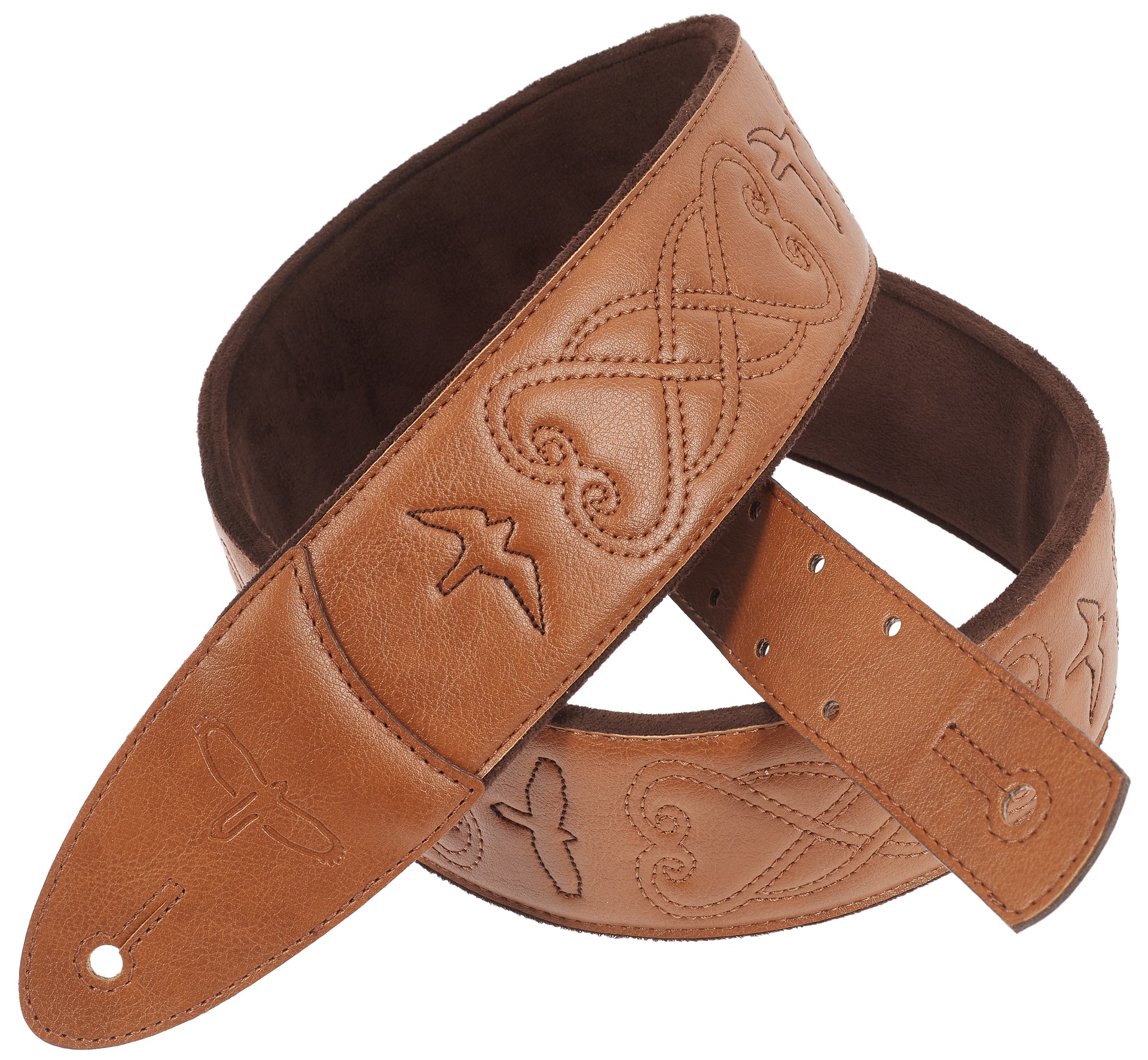 PRS 2.4" Padded Guitar Strap w/RAS, Custom Leather (Faux) Birds, Tan (obrázek 3)