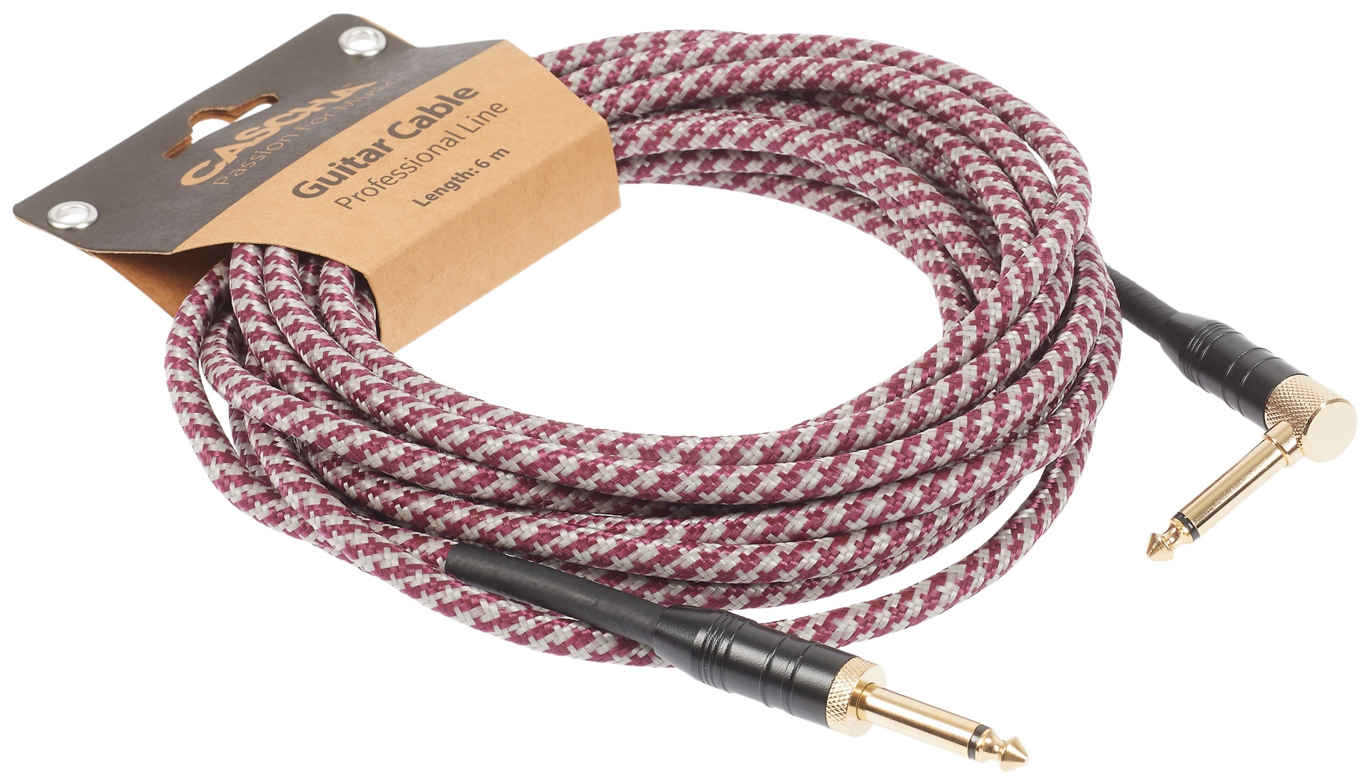 Cascha Professional Line Guitar Cable, Angled, Tweed Red, 6 m (obrázek 3)