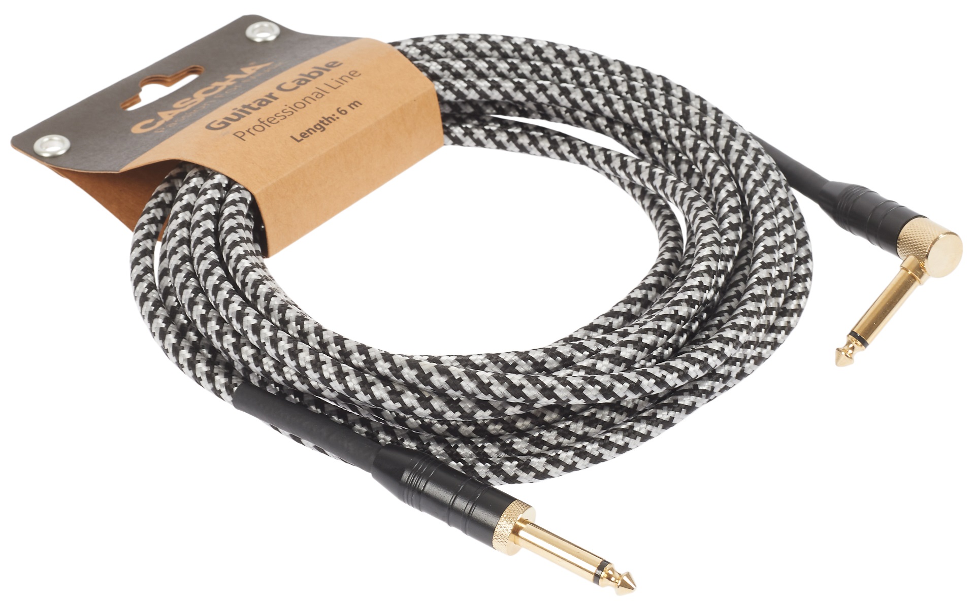 Cascha Professional Line Guitar Cable, Angled, Tweed Black, 6 m (obrázek 3)