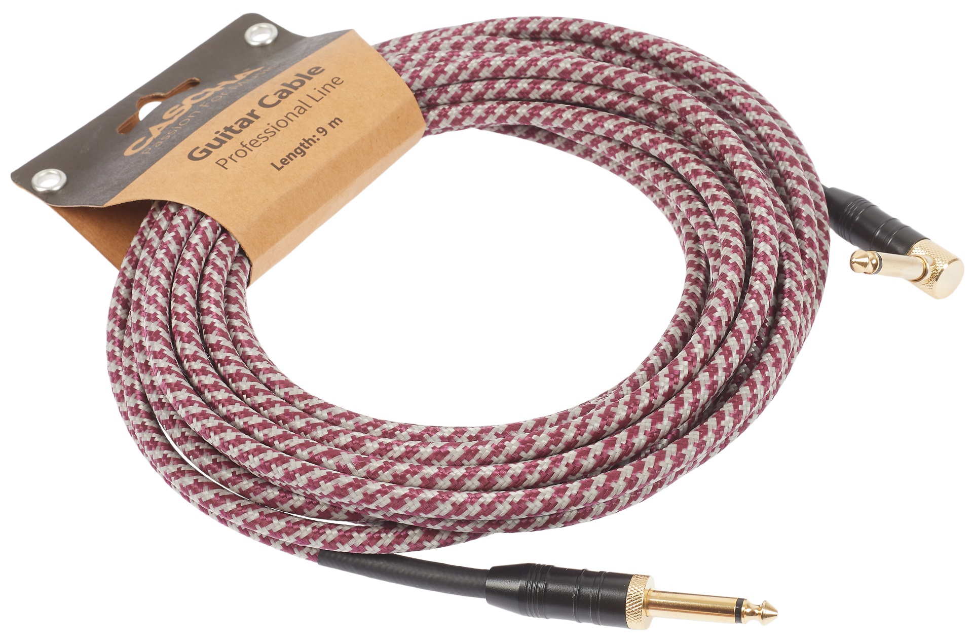 Cascha Professional Line Guitar Cable, Angled, Tweed Red, 9 m (obrázek 3)