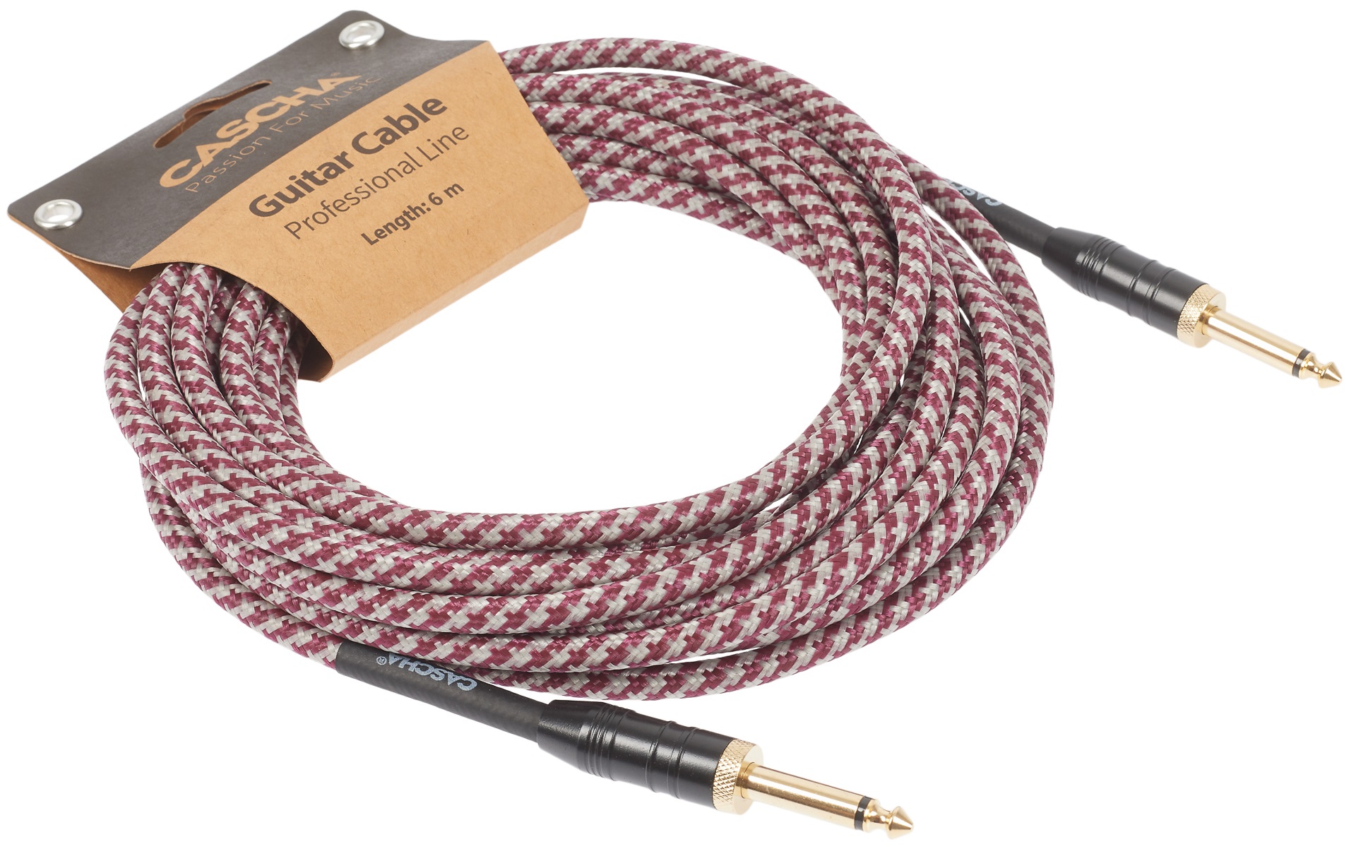 Cascha Professional Line Guitar Cable, Straight, Tweed Red, 6 m (obrázek 3)