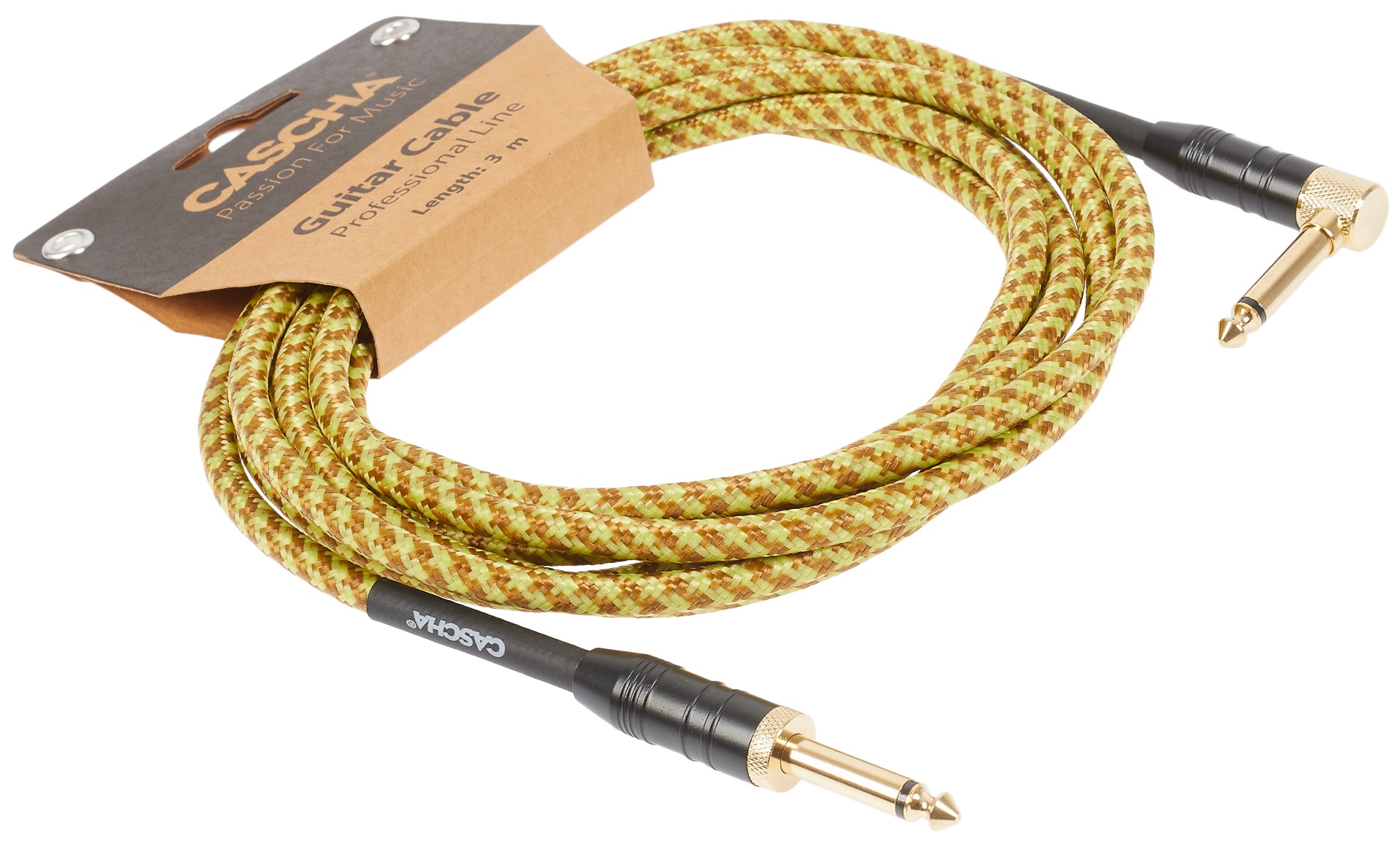 Cascha Professional Line Guitar Cable, Angled, Tweed Natural, 3 m (obrázek 3)
