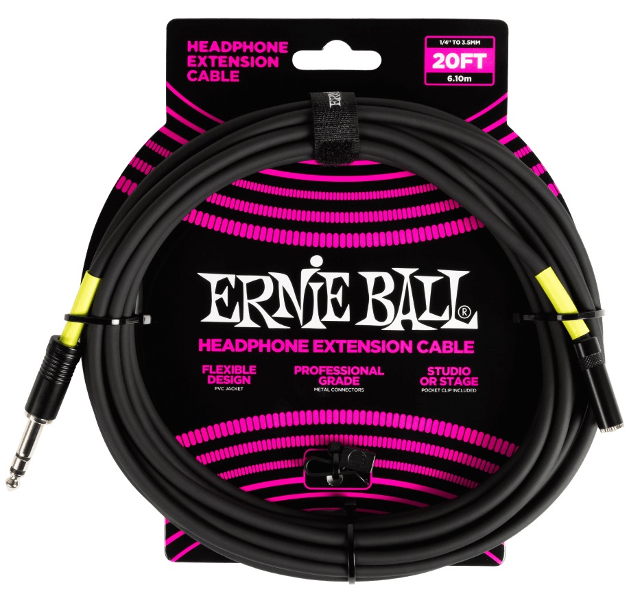 Levně Ernie Ball Headphone Extension Cable 1/4 to 3.5mm 20' Black