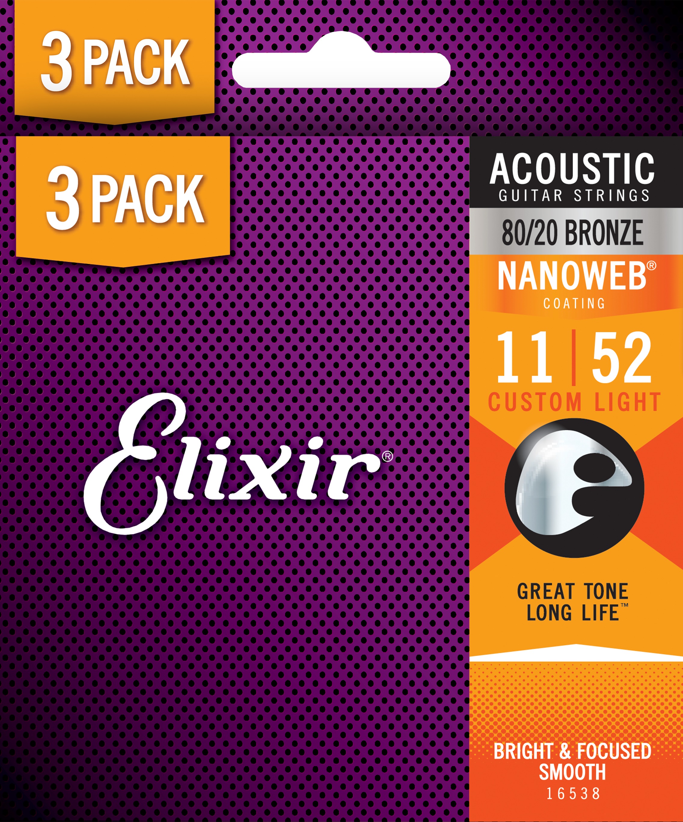 Levně Elixir Nanoweb 80/20 Bronze Custom Light 3-Pack